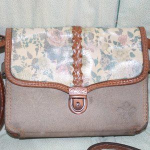 Vintage Patricia Nash Crossbody Bag Leather with Floral Print Multi Compartments
